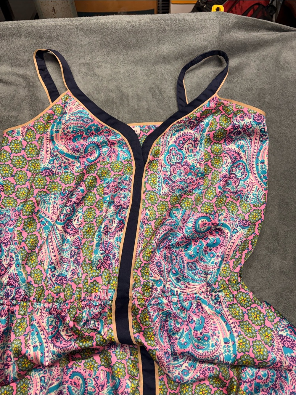 Juicy Couture Pink Teal Paisley Maxi with Navy Trim